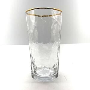 Vintage Morgantown Flat Crinkle Tall Juice Glass Gold Rim 6.5 inch